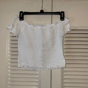 White off the shoulder ruched crop top
